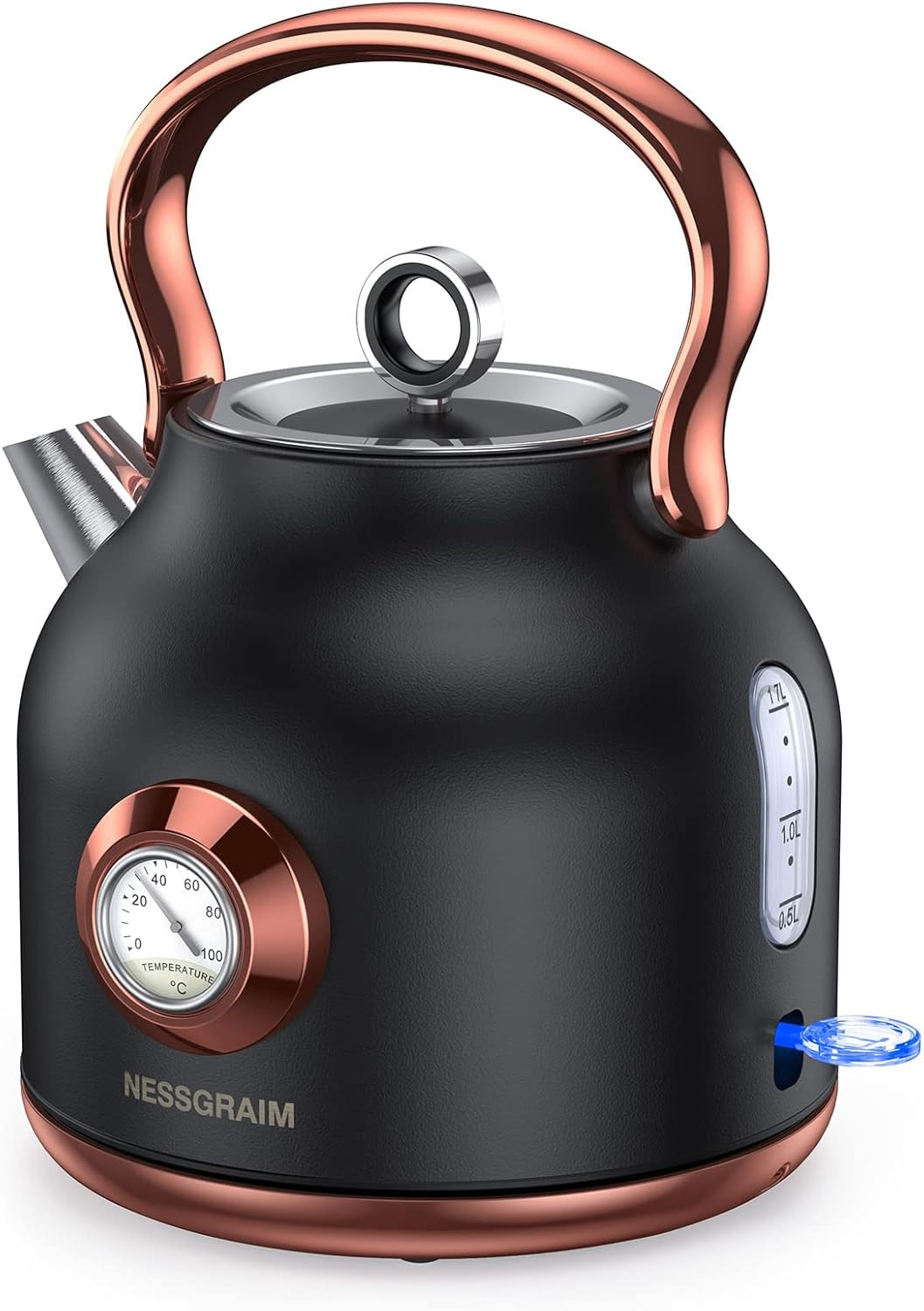 Retro Electric Kettle, 1.7L Stainless Steel Tea Kettle with Large Temperature Ga