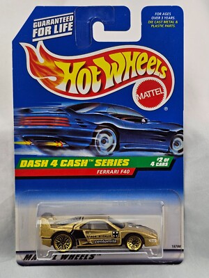 1998 Hot Wheels Ferrari F40 #722 Gold Wire Lace Wheels Dash 4 Cash Series #2 MOC