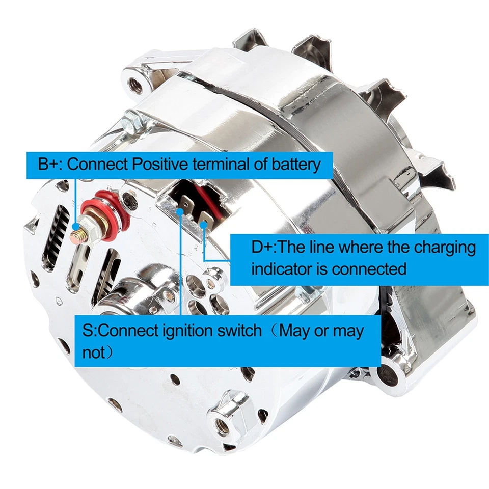 Alternador para cromo 1 cable autoexcitante Street Rod GM 305 350 BBC SBC ADR0335 Foto 3 de 4