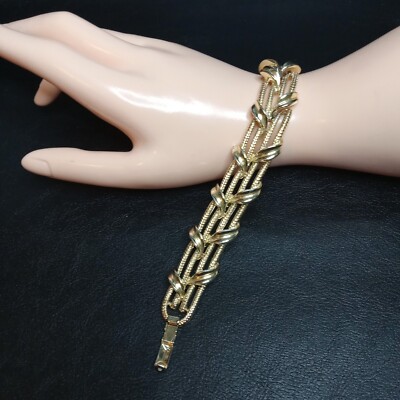 Vintage Signed LISNER Gold Tone Leaves Link Bracelet Polished