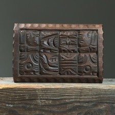 Vintage Hand Carved Folk Art Footed Box