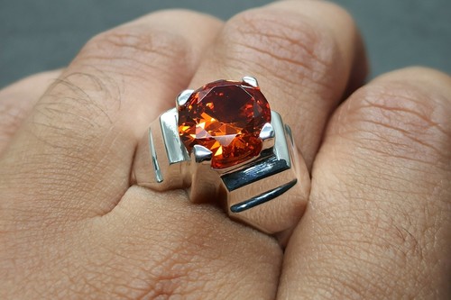 Oval Cut 5 Ct Orange Zircon Mens Ring Sterling Silver 925 Handmade Zircon Ring - Picture 6 of 12