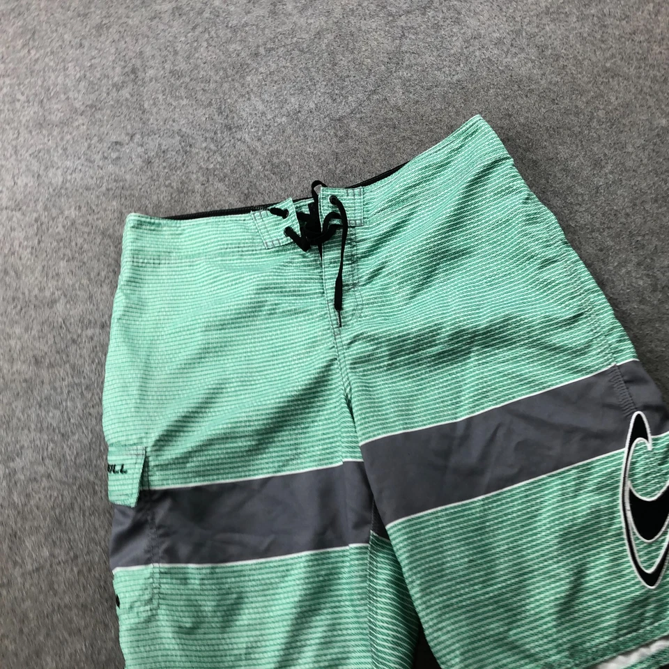 O'neill Board Shorts Mens 34 Green Striped Swim Trunks 11" Inseam Surf Beach - Image 2 of 4