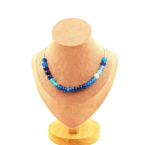Collier Agate Rubanée Rose 8 Mm Perles Naturelles + Chaîne Acier Inoxydable - A Bijoux