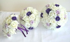 Bridal bouquet Wedding Posy PURPLE LILAC Buttonhole, Corsage, Flower Girl Wand