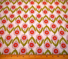 Quilt Fabric By Yard SALE ORANGE White Green Floral on White Kaufman Cotton C