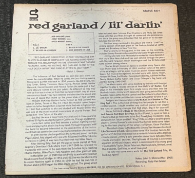 RED GARLAND - Lil' Darlin' ~ STATUS 8314 {orig} | Recorded LIVE