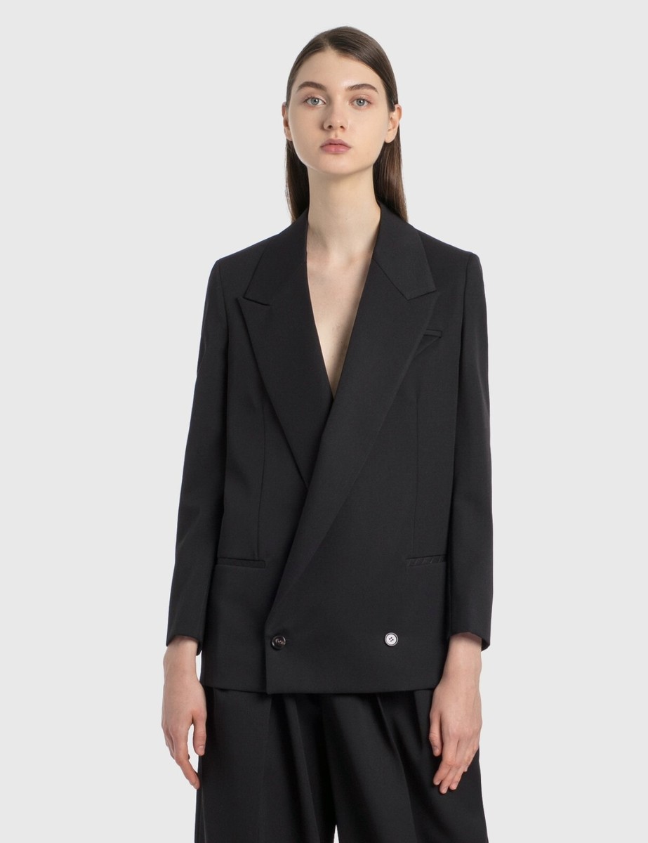 BOTTEGA VENETA Black Wool Oxford Slim Long Double Breasted
