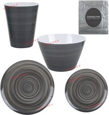 MELAMINE Plastic Picnic Camping Dinner BBQ Plate Plates Set BOWL - SWIRL Design