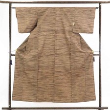 Clearance Recycled Silk Tsumugi Kimono Brown Beige, S (Yuki 62cm)