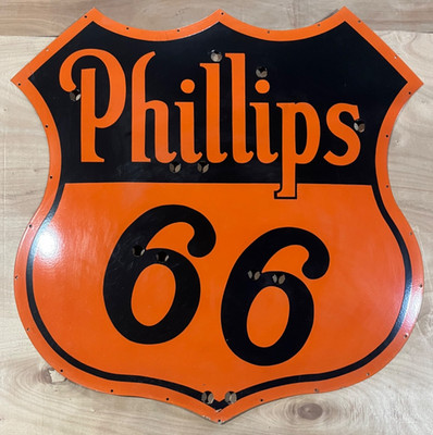Vintage Phillips 66 Neon Skin Gas & Oil Porcelain Enamel Sign 48x48''.