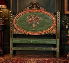 18th Century Painted Headboard Louis XVI Gilt Floral Antique Bed