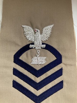 Vintage US Navy Chief Petty Officer Rating Patch Silver Bullion Embroidery 9''x5''