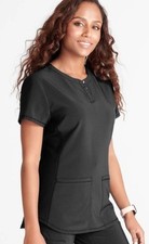 NWT Women  s Cherokee M Snap Front Henley Scrub Top Black Medium CK749A Nurse