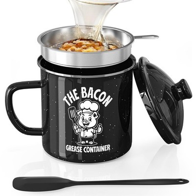 PGYARD Bacon Grease Saver With Strainer - 46OZ Enamel Grease Container, Farmh...