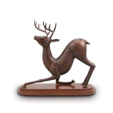 SPI Home Stretching Deer Cast Aluminum and Wood Tabletop Statue