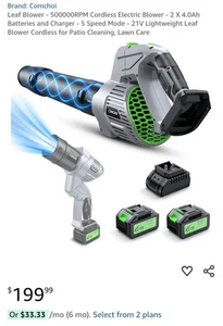 Souleveur de feuilles - 500000RPM Bouton électrique sans fil - (3) X 4.0Ah Batteries-Nouveau!