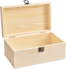 Large Unfinished Wooden Box with Hinged Lid Unfinished Wooden Storage Box 10.6 X