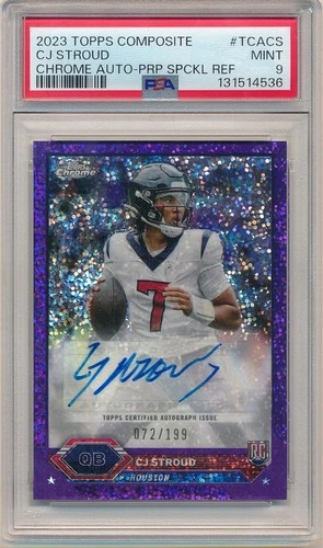CJ STROUD 2023 TOPPS CHROME RC PURPLE SPECKLE REFRACTOR AUTO #/199 PSA 9 MINT