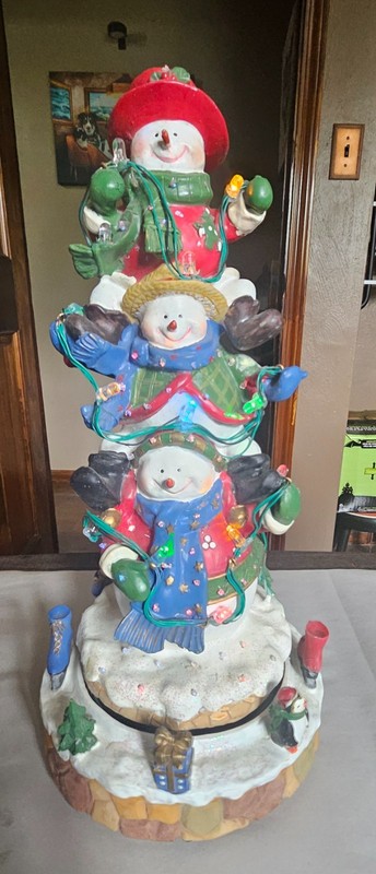 Vtg Snowman LED Light Up Musical Christmas Decoration Stacked Snowman 14"