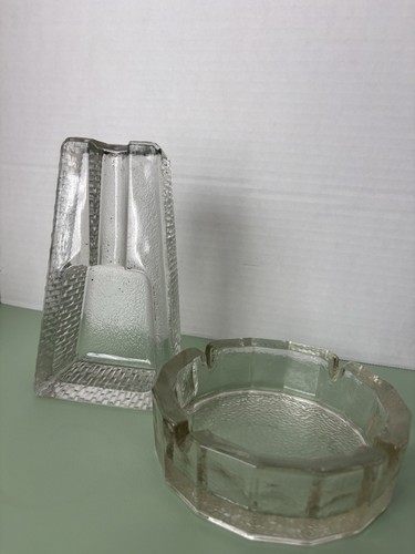 MID CENTURY BLENKO GLASS HEAVY CIGAR/PIPE ASHTRAY + BONUS ASHTRAY (2)