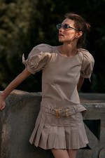 Free People SEVI Mini Pleats Dress In French Oak SZ M Msrp $168