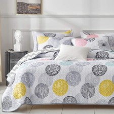 3 Piece Reversible Quilt Set Queen Size 90x90 Soft Microfiber Lightweight Cov...