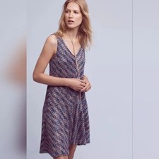 Anthropologie Maeve Westwater Knit Dress- Women's XS Chevron Pattern Blue Motif