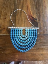 Boho Chic Wooden Bead Garland Wall Hanging Home Decor Coastal Blue