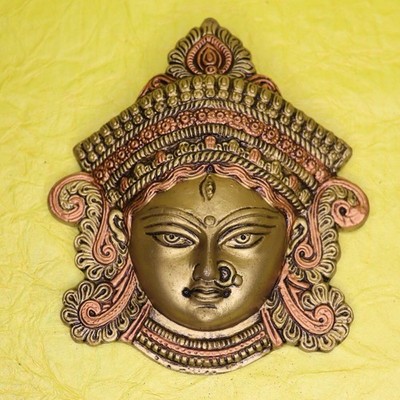 Goddess Parvati Durga Wall Hanging Mask  Metal Figure for Protection Ideal Gift