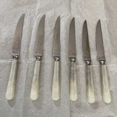 SHEFFIELD EVERBRITE ENGLAND Faux Pearl Handle Steak Knives (6