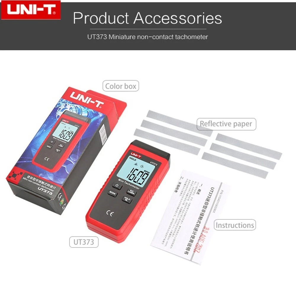 UNIDAD UT373 Tacómetro Láser Digital Rango Automático Medidor RPM Sin Contacto LCD Retroiluminado