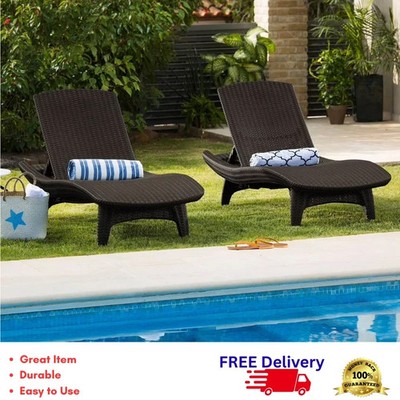 Keter Grenada Patio Chaise Lounge Chairs Set of 2 Brown All-Weather Resin Pool