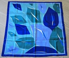 Vintage 31 in Square Scarf MCM Stylized Leaves, Aqua, Blue, White Polyester
