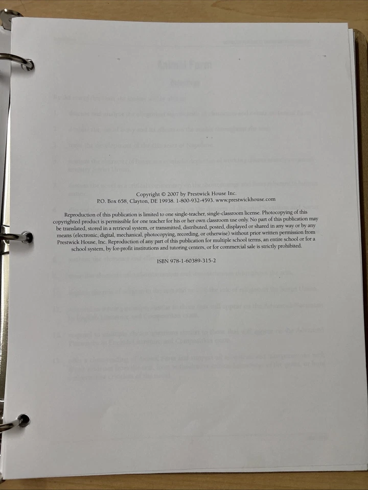 Prestwick House AP Literature Teaching Unit Animal Farm George Orwell NO WRITING - Image 4 of 4