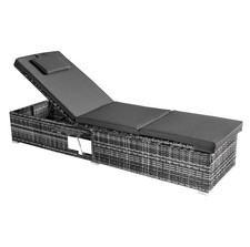 Rattan Sun Lounger Outdoor Adjustable Chaise Lounge Recliner w/ Cushion Poolside