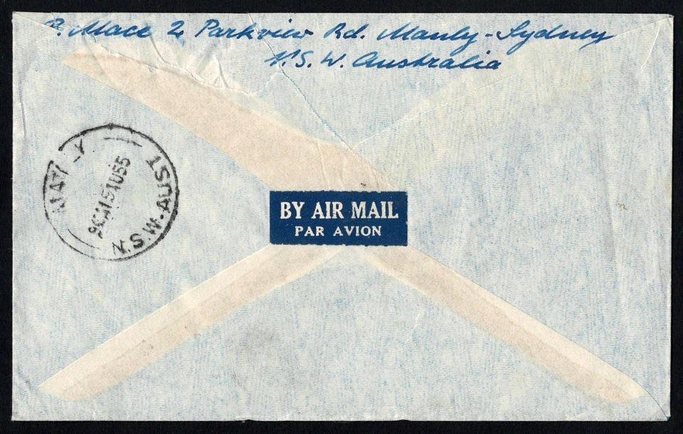 Cubierta de correo aéreo Australia 1955, Sydney a Suiza, EE. UU. Memorial, mezcla QEII Foto 3 de 3