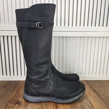 Eddie Bauer Lodge Boots Women's 9.5 Black Leather Tall Riding Side Zip 6169-100
