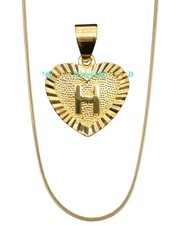 Alphabet Letter "H" 18K Yellow Gold Filled Tarnish-Resist Heart Pendant Necklace