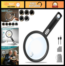 Large LED Magnifying Glass 10X/20X/45X - Handheld Magnifier with 54 Lights