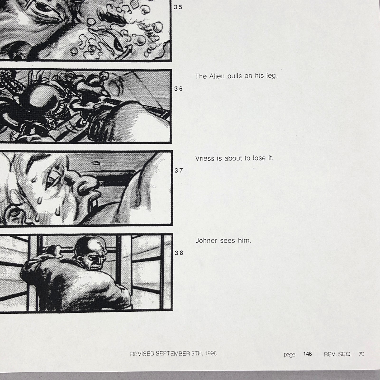 Image 11 of Alien: Resurrection - Production Used Storyboard, Alien Swims to Crew Movie Prop