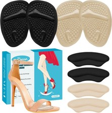 4-Pair Ball of Foot Cushions  Heel Pads for Women Shoes Beige/Black