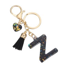 Initial Letter Keychain Cute Letter-Z Bling Love Tassel Floral Charm Black