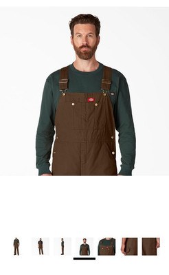 Dickies Men's Brown Canvas Bib Overalls 48W x 32L Construction Workwear DB100RTB