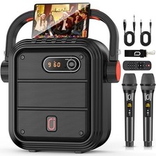 Karaoke Machine w/ 2 Wireless Mics, Bluetooth Speaker, PA System, Tabletop