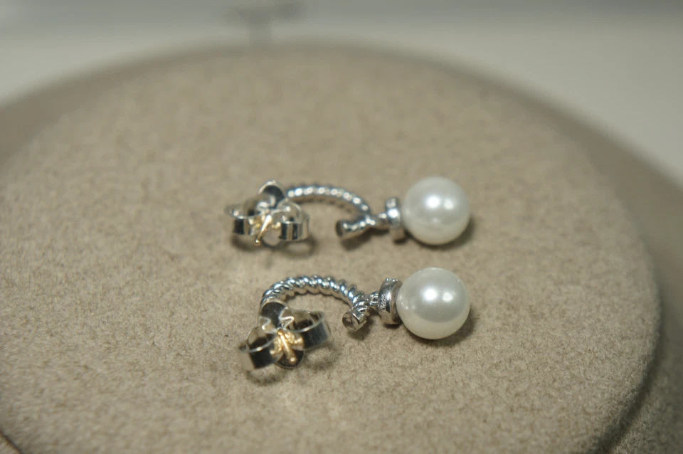 David Yurman Diamond White Pearl SOLARI 925 Sterling 585 Post Drop Earrings - Image 4 of 4