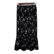 Womens Midi Skirt Floral Pleated Size Small Black Excellent Lined