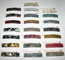 Navarro French Barrette Long Slim Rectangular Patterned Clip Hand Made in France