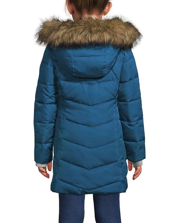 LANDS' END Little Girls 45 Fleece Lined ThermoPlume Hooded Coat NWT