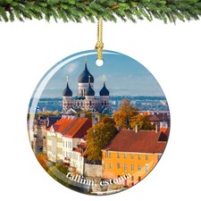 Tallinn Estonia Christmas Ornament Porcelain Double Sided